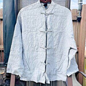 Eileen Fisher Gray Crinkle Mandarin Jacket Knot Buttons M